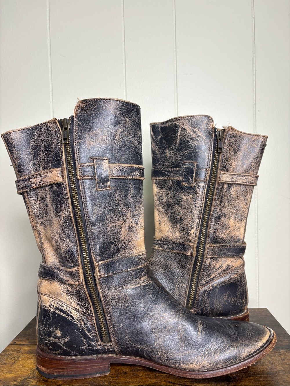 BED STU Cobbler Sandover Brown Leather Mid Buckle Boots Distressed Womens Size 9 - Picture 3 of 9